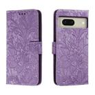 For Google Pixel 8 Lace Flower Embossing Flip Leather Phone Case(Purple) - 1