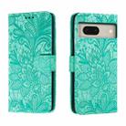 For Google Pixel 8 Lace Flower Embossing Flip Leather Phone Case(Green) - 1