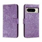 For Google Pixel 8 Pro Lace Flower Embossing Flip Leather Phone Case(Purple) - 1