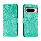 For Google Pixel 8 Pro Lace Flower Embossing Flip Leather Phone Case(Green) - 1