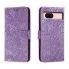 For Google Pixel 8A Lace Flower Embossing Flip Leather Phone Case(Purple) - 1