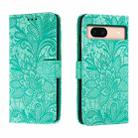 For Google Pixel 8A Lace Flower Embossing Flip Leather Phone Case(Green) - 1