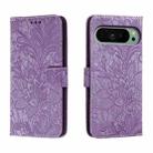 For Google Pixel 9 Lace Flower Embossing Flip Leather Phone Case(Purple) - 1