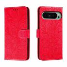 For Google Pixel 9 Lace Flower Embossing Flip Leather Phone Case(Red) - 1