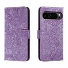 For Google Pixel 9 Pro Lace Flower Embossing Flip Leather Phone Case(Purple) - 1