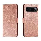 For Google Pixel 9 Pro Lace Flower Embossing Flip Leather Phone Case(Rose Gold) - 1