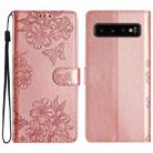 For Samsung Galaxy S10 Cherry Blossom Butterfly Skin Feel Embossed PU Phone Case(Rose Gold) - 1