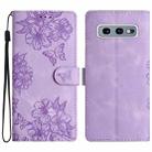 For Samsung Galaxy S10e Cherry Blossom Butterfly Skin Feel Embossed PU Phone Case(Purple) - 1