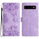 For Samsung Galaxy S10+ Cherry Blossom Butterfly Skin Feel Embossed PU Phone Case(Purple) - 1