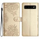 For Samsung Galaxy S10+ Cherry Blossom Butterfly Skin Feel Embossed PU Phone Case(Gold) - 1