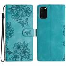 For Samsung Galaxy S20 Cherry Blossom Butterfly Skin Feel Embossed PU Phone Case(Green) - 1