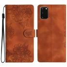 For Samsung Galaxy S20 Cherry Blossom Butterfly Skin Feel Embossed PU Phone Case(Brown) - 1