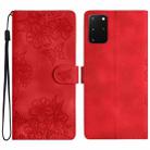 For Samsung Galaxy S20+ Cherry Blossom Butterfly Skin Feel Embossed PU Phone Case(Red) - 1