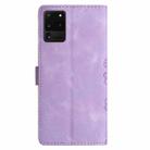 For Samsung Galaxy S20 Ultra Cherry Blossom Butterfly Skin Feel Embossed PU Phone Case(Purple) - 3
