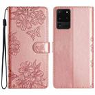 For Samsung Galaxy S20 Ultra Cherry Blossom Butterfly Skin Feel Embossed PU Phone Case(Rose Gold) - 1