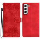 For Samsung Galaxy S21+ 5G Cherry Blossom Butterfly Skin Feel Embossed PU Phone Case(Red) - 1