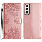 For Samsung Galaxy S21+ 5G Cherry Blossom Butterfly Skin Feel Embossed PU Phone Case(Rose Gold) - 1