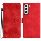 For Samsung Galaxy S22+ 5G Cherry Blossom Butterfly Skin Feel Embossed PU Phone Case(Red) - 1