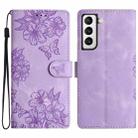 For Samsung Galaxy S22+ 5G Cherry Blossom Butterfly Skin Feel Embossed PU Phone Case(Purple) - 1