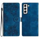 For Samsung Galaxy S22+ 5G Cherry Blossom Butterfly Skin Feel Embossed PU Phone Case(Blue) - 1