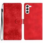 For Samsung Galaxy S23 5G Cherry Blossom Butterfly Skin Feel Embossed PU Phone Case(Red) - 1
