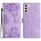 For Samsung Galaxy S23 5G Cherry Blossom Butterfly Skin Feel Embossed PU Phone Case(Purple) - 1