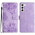 For Samsung Galaxy S23+ 5G Cherry Blossom Butterfly Skin Feel Embossed PU Phone Case(Purple) - 1