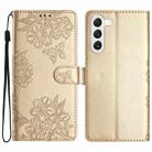 For Samsung Galaxy S23+ 5G Cherry Blossom Butterfly Skin Feel Embossed PU Phone Case(Gold) - 1