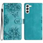 For Samsung Galaxy S24 5G Cherry Blossom Butterfly Skin Feel Embossed PU Phone Case(Green) - 1