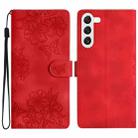 For Samsung Galaxy S24+ 5G Cherry Blossom Butterfly Skin Feel Embossed PU Phone Case(Red) - 1