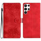 For Samsung Galaxy S24 Ultra 5G Cherry Blossom Butterfly Skin Feel Embossed PU Phone Case(Red) - 1