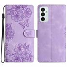 For Samsung Galaxy M23 Cherry Blossom Butterfly Skin Feel Embossed PU Phone Case(Purple) - 1