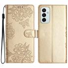 For Samsung Galaxy M52 5G Cherry Blossom Butterfly Skin Feel Embossed PU Phone Case(Gold) - 1