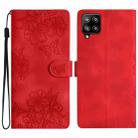 For Samsung Galaxy M53 Cherry Blossom Butterfly Skin Feel Embossed PU Phone Case(Red) - 1