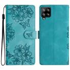 For Samsung Galaxy M53 Cherry Blossom Butterfly Skin Feel Embossed PU Phone Case(Green) - 1