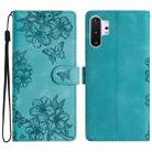 For Samsung Galaxy Note10+ Cherry Blossom Butterfly Skin Feel Embossed PU Phone Case(Green) - 1