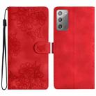 For Samsung Galaxy Note20 Cherry Blossom Butterfly Skin Feel Embossed PU Phone Case(Red) - 1