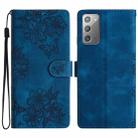 For Samsung Galaxy Note20 Cherry Blossom Butterfly Skin Feel Embossed PU Phone Case(Blue) - 1