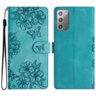 For Samsung Galaxy Note20 Cherry Blossom Butterfly Skin Feel Embossed PU Phone Case(Green) - 1