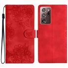 For Samsung Galaxy Note20 Ultra Cherry Blossom Butterfly Skin Feel Embossed PU Phone Case(Red) - 1