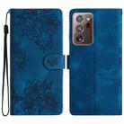 For Samsung Galaxy Note20 Ultra Cherry Blossom Butterfly Skin Feel Embossed PU Phone Case(Blue) - 1