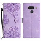 For LG K50 Cherry Blossom Butterfly Skin Feel Embossed PU Phone Case(Purple) - 1