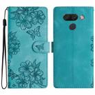 For LG K50 Cherry Blossom Butterfly Skin Feel Embossed PU Phone Case(Green) - 1