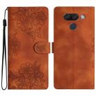 For LG K50 Cherry Blossom Butterfly Skin Feel Embossed PU Phone Case(Brown) - 1