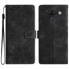 For LG K50 Cherry Blossom Butterfly Skin Feel Embossed PU Phone Case(Black) - 1