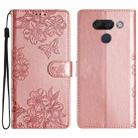 For LG K50 Cherry Blossom Butterfly Skin Feel Embossed PU Phone Case(Rose Gold) - 1
