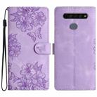 For LG K51S Cherry Blossom Butterfly Skin Feel Embossed PU Phone Case(Purple) - 1