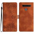 For LG K51S Cherry Blossom Butterfly Skin Feel Embossed PU Phone Case(Brown) - 1