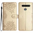 For LG K51S Cherry Blossom Butterfly Skin Feel Embossed PU Phone Case(Gold) - 1