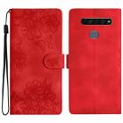 For LG K61 Cherry Blossom Butterfly Skin Feel Embossed PU Phone Case(Red) - 1